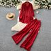 Women’s Oversized Blouse & Wide-Leg Pants Set – Autumn Casual Linen Two-Piece Outfit (6 Colors, One Size)_ecoleips.com