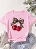 Fashion Cherry Print Women T-Shirt Short Sleeve Crew Neck Casual Tops For Summer Spring Women's Clothing Tops Tees_ecoleips.com