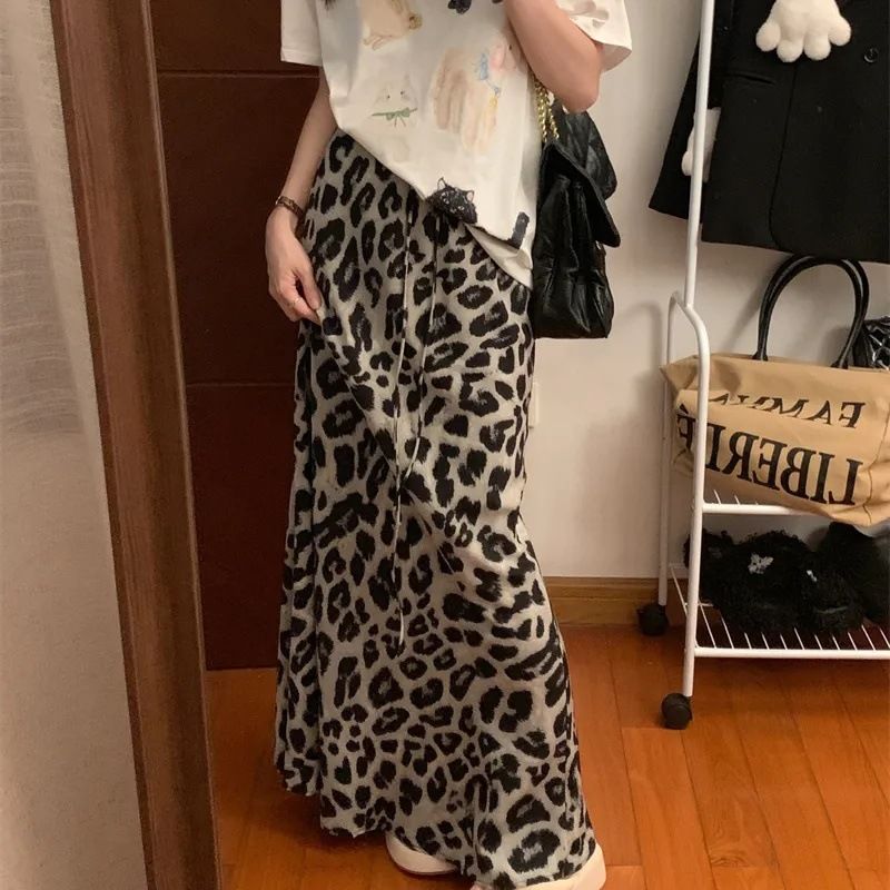 Verve Niche Leopard Print Midi Summer 2025 New High Waist Slimming Draped Mermaid Long Skirt Women's Chic_ecoleips.com