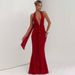 Sexy Deep V Backpack Hip Revealing Long Skirt Dress European American Style Lace up Ruffled Fishtail for Hot Girls 2025 Cross Border_ecoleips.com