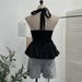 Women's Polka Dot Halter Neck Backless Tank Top With Bow Tie Waist Slimming Short Sleeve Summer Fashion Top_ecoleips.com