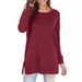 Women's Long Sleeved Knit Sweater Round Neck Slit Design Loose Fitting Elegant Commuter Workwear Apparel_ecoleips.com