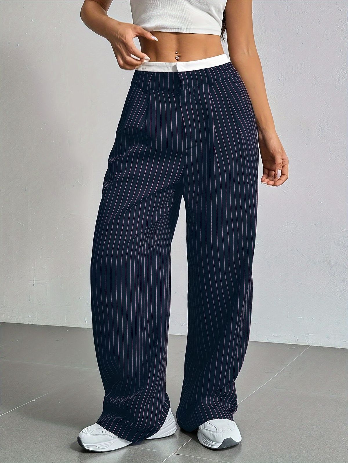 Women's Clothing Spring And Summer New High Waist Splicing Simple Drape Straight Straight Trousers_ecoleips.com