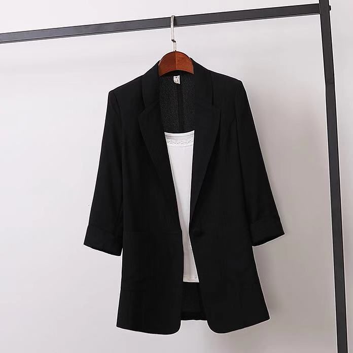 Korean Style Loose Women's Blazer Summer Thin Casual Oversized Suit Jacket With Notched Lapel & 3/4 Sleeve_ecoleips.com
