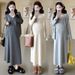 Autumn Winter New Korean Fashion Hollow Embroidery Bow Knitted Two-Piece Maternity Dress_ecoleips.com