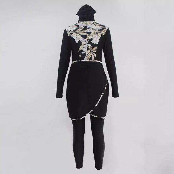 Women's Clothing Blocking Top Pants Hat Three Piece Swimsuit Full Cover Sunscreen Conservative Diving Swimsuit_ecoleips.com