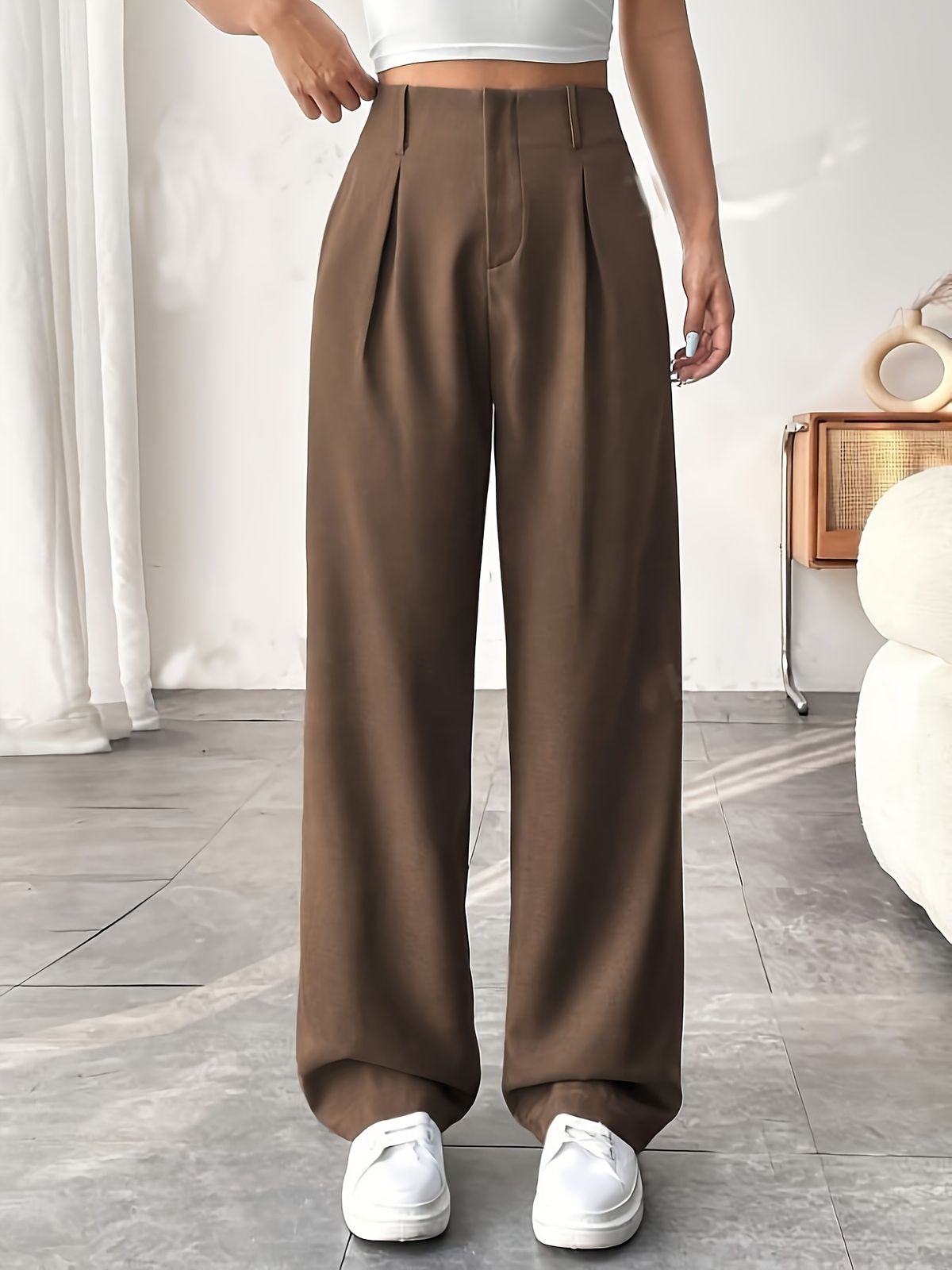 Women's Clothing Commuter Drape Slim Spring And Summer High Waist Wide Leg Pants Versatile Casual Suit Pants Trousers_ecoleips.com