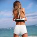 Cross-border New Product Summer Hot Sale: Women's Color-blocking Sports With Backless Halter Neck Top And Yoga Shorts_ecoleips.com