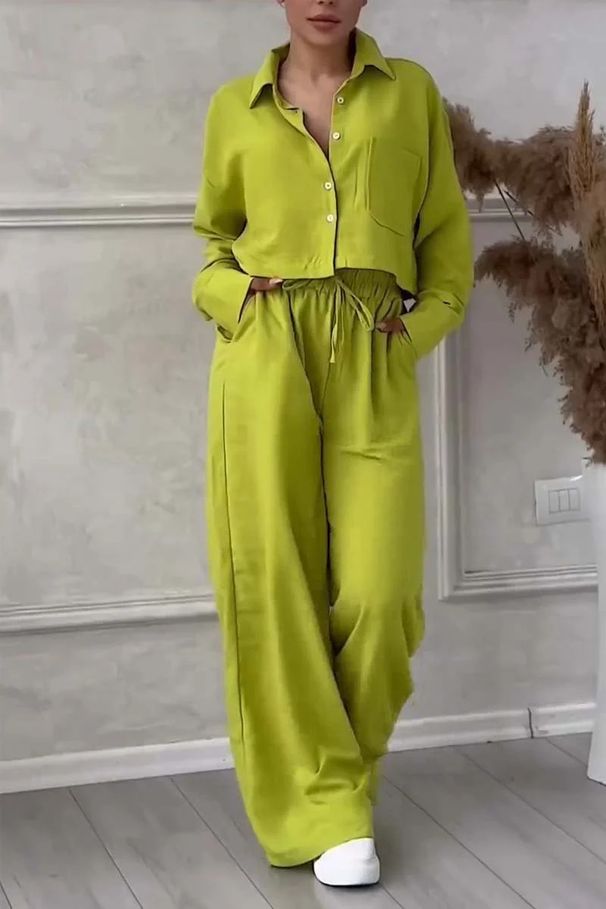 Women's Clothing 2 Piece Set Large Size Fashion Shirt Set High Waist Loose Pants_ecoleips.com