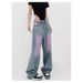 Unique Blue And Purple Color-Block Casual Jeans For Women, Summer New High-Waisted Loose Slimming Straight-Leg Versatile_ecoleips.com