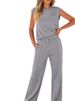 K Casual Set Solid Color New Product Sleeveless Top High Waist Wide Leg Pants Women's Two Piece Set_ecoleips.com