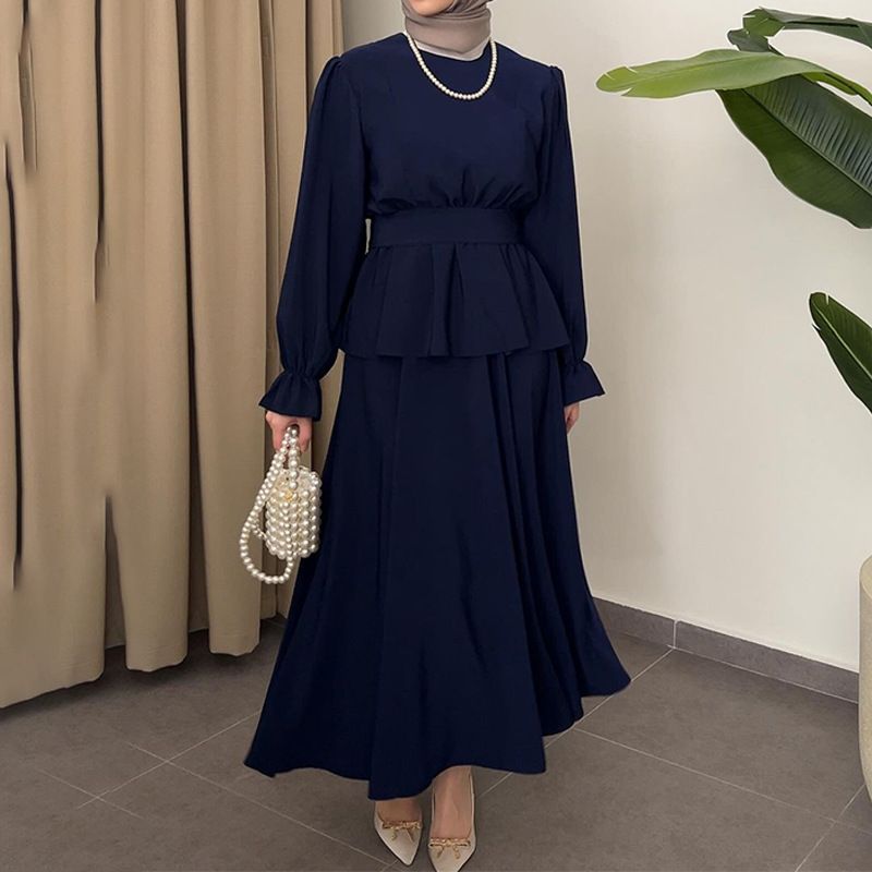 Women’s Clothing New Round Neck Lantern Sleeve Suit Skirt High Waist Slim Lotus Leaf Hem Fashionable Long Skirt_ecoleips.com