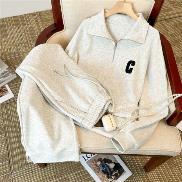 Plus Size Women's Casual Polo Set – Loose Fit Sporty Two-Piece Outfit | Breathable Polyester | 3XL-4XL (200-300 Lbs) | Black/Gray_ecoleips.com