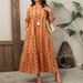 2026 Women's Elegant And Fashionable A-Line Short-Sleeved Dress With Printed Design_ecoleips.com