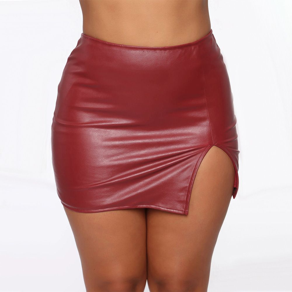 Sexy High Waist PU Leather Mini Skirt Bodycon Split Hem Skirt For Women - Streetwear, Clubwear, Night Out_ecoleips.com