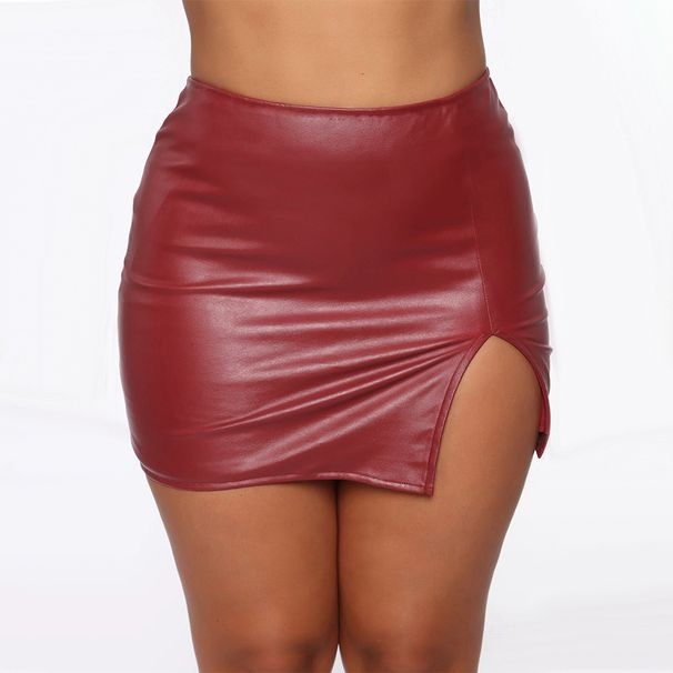 Sexy High Waist PU Leather Mini Skirt Bodycon Split Hem Skirt For Women - Streetwear, Clubwear, Night Out_ecoleips.com