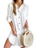 Solid Color Button Front Shirt Dress Casual Long Sleeve Lapel Dress For Spring & Fall Women's Clothing_ecoleips.com