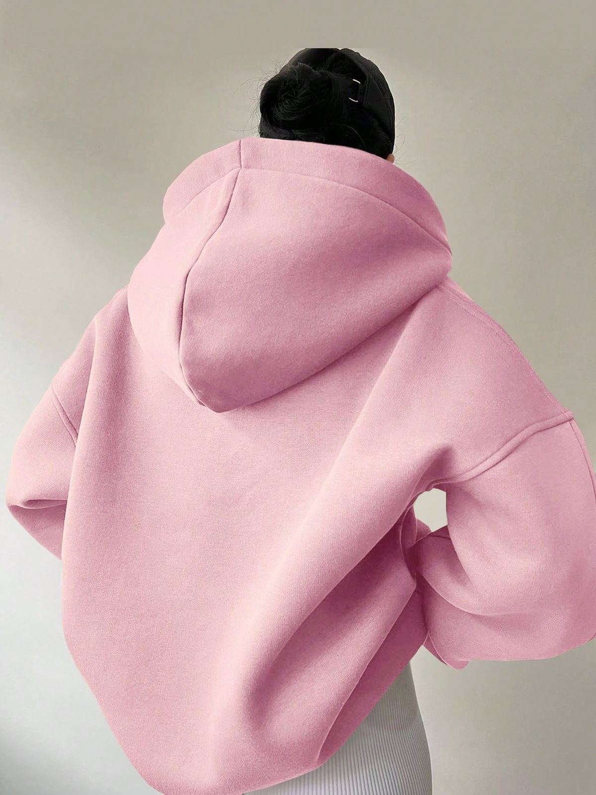 Women's Oversized Hooded Sweatshirt V-Neck Long Sleeve Casual Pullover Sporty Loungewear For Fall & Winter_ecoleips.com