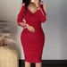 2023 Foreign Trade European And American Women's Clothing Rhinestone V-neck Pleated Bodycon Dress With_ecoleips.com