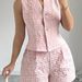 Women's Textured 2 Piece Outfit, Sleeveless V-Neck Button Down Vest Top & High Waist Casual Shorts Set, Elegant Solid Summer Co Ord Sets For Daily Wea_ecoleips.com