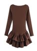 TARUXY Ruffled Splice Mini Dress For Women Solid Long Sleeve Office Lady Dress 2025 Spring New Slim Female Casual Frill Dress_ecoleips.com
