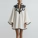 Lady Fashion Color Blocked Loose Holiday Dress Casual Long Sleeved Commuting Short Dresses Sexy Hollow Stand Collar Party Dress_ecoleips.com