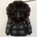 Luxury Women's Down Coat With Fox Fur Hood, Long Parka Jacket For Extreme Cold Weather, Elegant Loose Fit Outerwear With Detachable Faux Fur Collar_ecoleips.com