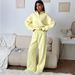 Casual Sports Women's Suit Solid Color Long Sleeve Button Lapel Pullover Sweater Lace-Up Pants Two-piece Set_ecoleips.com