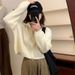 Wholesale Women's Short Coat With Collar And Double Zipper, Autumn Solid Color Loose Knit Cardigan Sweater_ecoleips.com