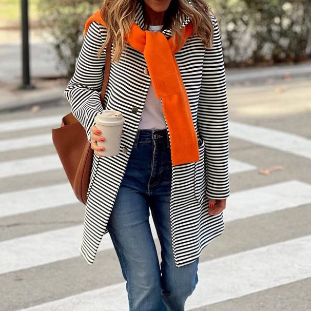 DiYun 2024 Autumn/Winter New Elegant Striped Cardigan Hooded Knit Long Sleeve Jacket For Women_ecoleips.com