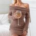 Women's Sexy Off Shoulder Long Sleeve Knit Sweater Bodycon Mini Dress – Fall Party Gown 2026_ecoleips.com