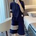 Women's Clothing Two Piece Sportswear Set Korean Style Waffle Print Striped Polo Shirt And Shorts Casual Outfit_ecoleips.com