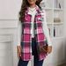 Women's Checkered Vest Coat - Oversized Plaid Open Front Blazer For Fall & Winter (Black/White, Red, Pink, Green)_ecoleips.com