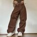 Women's Retro Street Style Loose Wide Leg Cargo Pants High Waist Adjustable Cuffs_ecoleips.com