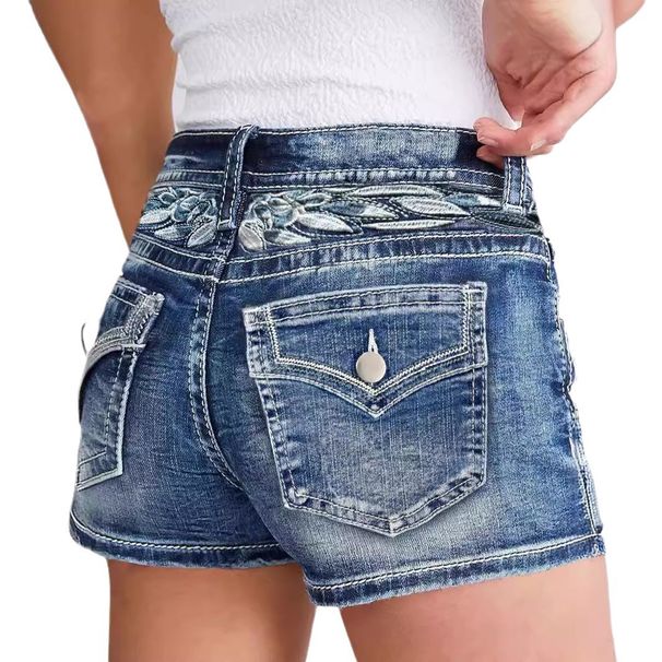 Women's Cross Border New Denim Shorts Slim Embroidery Fashion Denim Hot Pants All Match Style_ecoleips.com