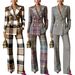 Women's Clothing Chic Checkered Pantsuit For Women – Office-Ready Blazer & Trousers Set With Slim Fit & Stretch Polyester (Pink-Blue Mix, S-XXL)_ecoleips.com