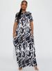 Fashion Casual Printed Black And White Short-sleeved Long Dress New Summer Elegant O Neck Holiday Party Loose Dresses Robe Femme_ecoleips.com