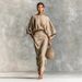 Women's High-Waisted Midi Skirt Suit American Style Autumn New Long Sleeved Round Neck Loose Top For Commuting_ecoleips.com