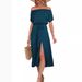 Women's Clothing New Summer Dress Off Shoulder Short Sleeve Tie Waist Slit Midi Dress_ecoleips.com