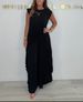 K Women's Round Neck Solid Color Sleeve Top Pleated Straight Leg Pants Set Two-piece Set_ecoleips.com