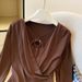 Faux Two Piece Long Sleeved Knit Top for Women Slim Fit Flattering Design Suitable for Layering Or Wearing Alone_ecoleips.com