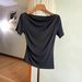 Nanyou Women's European Style Pleated Slim Fit T-Shirt Short Sleeve Irregular Hem New Style 2025_ecoleips.com