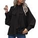Women's Clothing High Neck Bow Tie Puff Long Sleeve Women's Top Style Loose Fit Versatile Clothing Best Seller_ecoleips.com