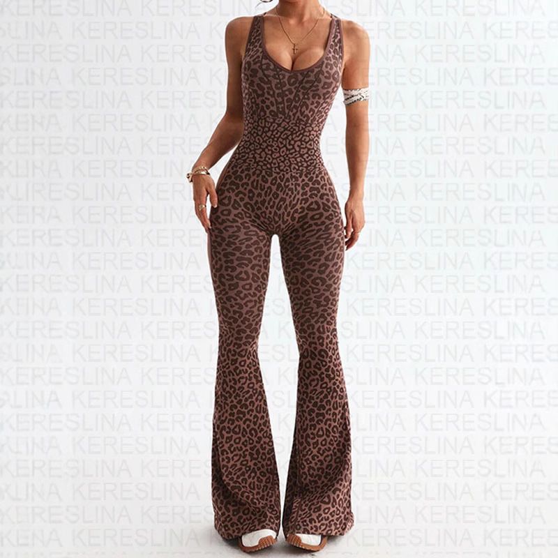 2025 European And American Style Summer New Leopard Print Sexy V Neck Backless Slim Halter Neck Jumpsuit Wholesale_ecoleips.com