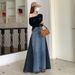 Verve Patchwork Design Wide-Leg Denim Long For Women, High Waist, Spring 2025 New Slimming Versatile Mid-Length A-Line Skirt_ecoleips.com