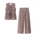 Women's Clothing Animal Print Vest Straight Pants Suit_ecoleips.com
