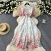 Women's Lace Print Dress Hollow-Out Design Slimming round Neck Short Sleeve Midi Versatile Color Palette_ecoleips.com