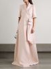 Summer Elegant Lapel V-neck Evening Dress Women's Casual Half Sleeved Commuting Long Dress Fashion Split Hight Waist Solid Dress_ecoleips.com