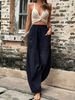 K Women's Pants, Solid Color Pocket Casual Pants, Elastic Pants, Long Pants_ecoleips.com