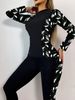 Women's Clothing New Split Long Sleeved Swimsuit Female Sexy Slim Printed Trousers Sports Suit_ecoleips.com